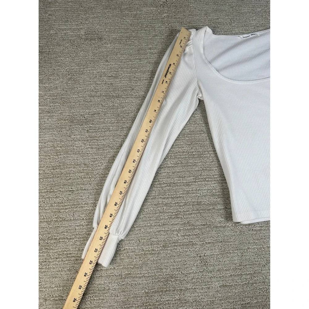 Reformation Jeans White Ribbed Scoop Neck Puff Sleeve Top XS